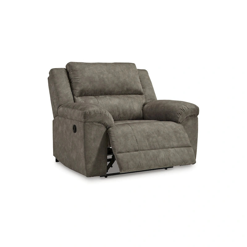 Oversized Recliner Chair, Brown Faux Leather, Pull Tab Reclining, High-Resiliency Foam, Wide Seating for Two