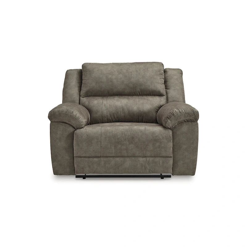 Oversized Recliner Chair, Brown Faux Leather, Pull Tab Reclining, High-Resiliency Foam, Wide Seating for Two
