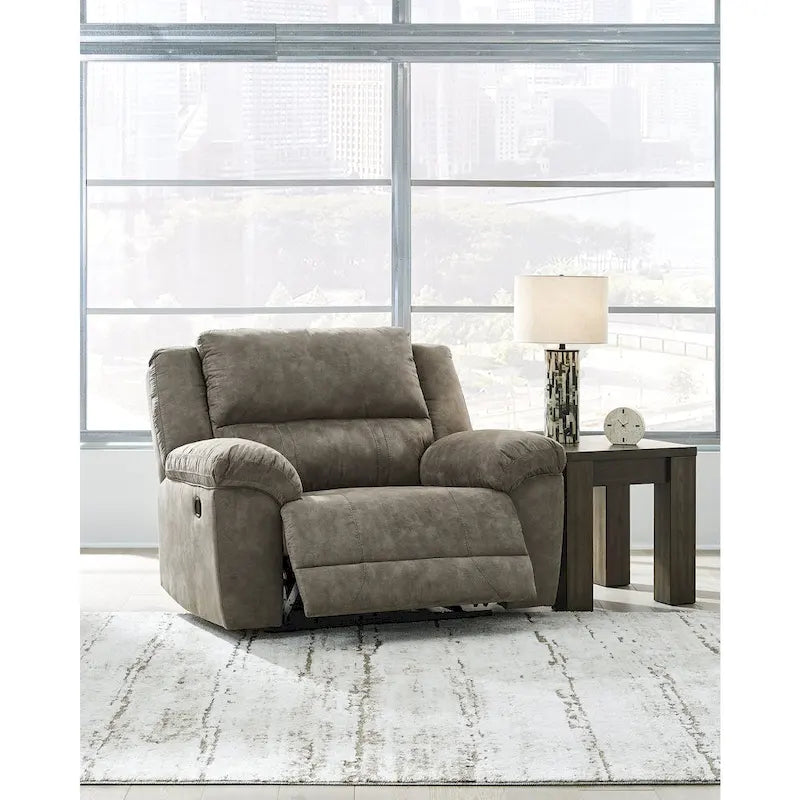 Oversized Recliner Chair, Brown Faux Leather, Pull Tab Reclining, High-Resiliency Foam, Wide Seating for Two