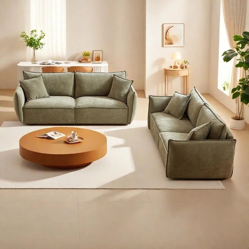 Convertible Sleeper Sofa - 88" Chenille-Cotton Blend, Solid Wood Frame, 750 lbs Per Seat, 2 Pillows, Quick Assembly