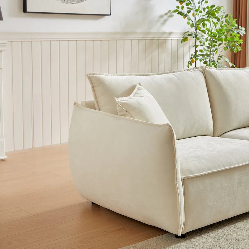 Convertible Sleeper Sofa - 88" Chenille-Cotton Blend, Solid Wood Frame, 750 lbs Per Seat, 2 Pillows, Quick Assembly