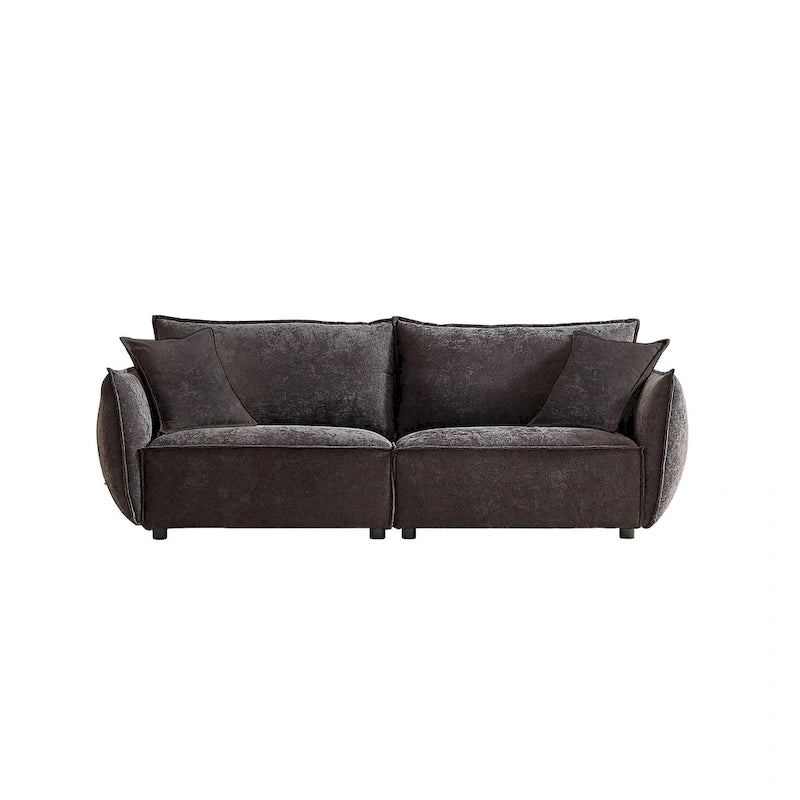 Convertible Sleeper Sofa - 88" Chenille-Cotton Blend, Solid Wood Frame, 750 lbs Per Seat, 2 Pillows, Quick Assembly