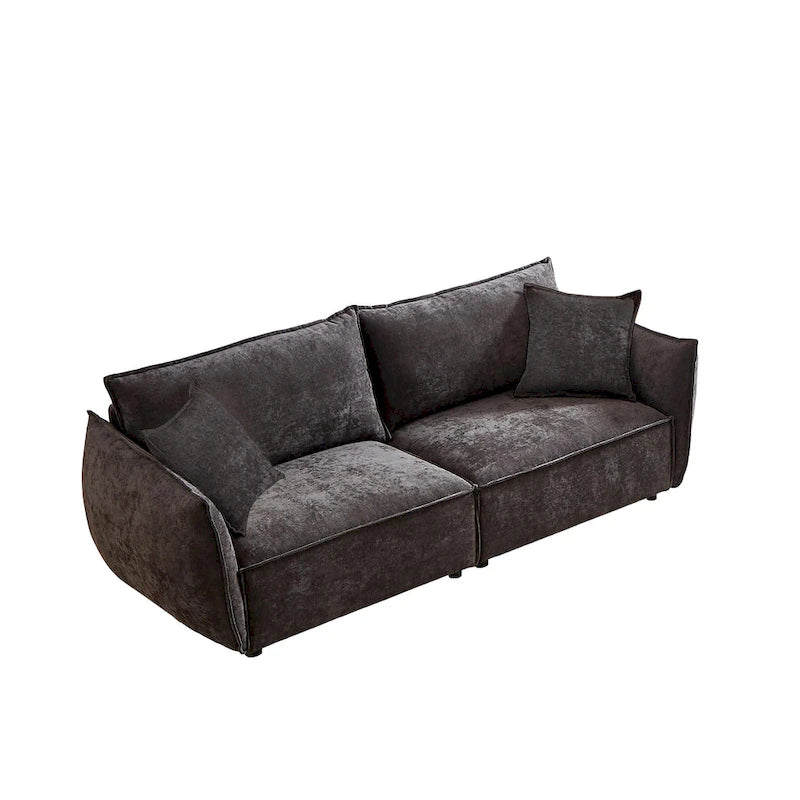 Convertible Sleeper Sofa - 88" Chenille-Cotton Blend, Solid Wood Frame, 750 lbs Per Seat, 2 Pillows, Quick Assembly
