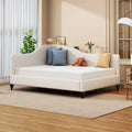 L-Shaped Semi-Enclosed Linen Daybed with Solid Wood Legs - Twin/Full, 440 lbs Capacity, 30-Min Assembly