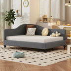 L-Shaped Semi-Enclosed Linen Daybed with Solid Wood Legs - Twin/Full, 440 lbs Capacity, 30-Min Assembly