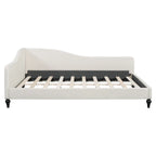 L-Shaped Semi-Enclosed Linen Daybed with Solid Wood Legs - Twin/Full, 440 lbs Capacity, 30-Min Assembly