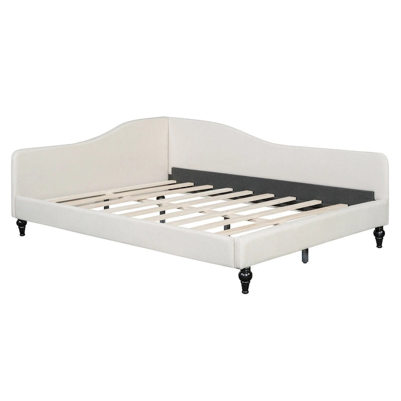 L-Shaped Semi-Enclosed Linen Daybed with Solid Wood Legs - Twin/Full, 440 lbs Capacity, 30-Min Assembly