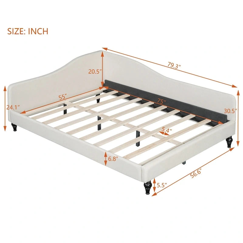 L-Shaped Semi-Enclosed Linen Daybed with Solid Wood Legs - Twin/Full, 440 lbs Capacity, 30-Min Assembly