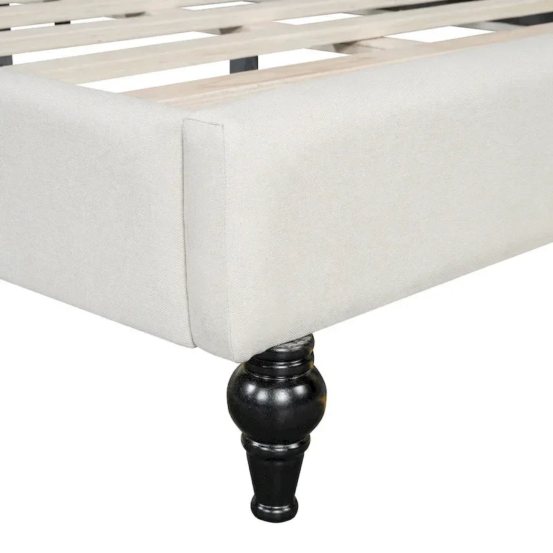 L-Shaped Semi-Enclosed Linen Daybed with Solid Wood Legs - Twin/Full, 440 lbs Capacity, 30-Min Assembly