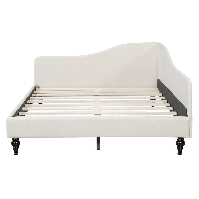 L-Shaped Semi-Enclosed Linen Daybed with Solid Wood Legs - Twin/Full, 440 lbs Capacity, 30-Min Assembly