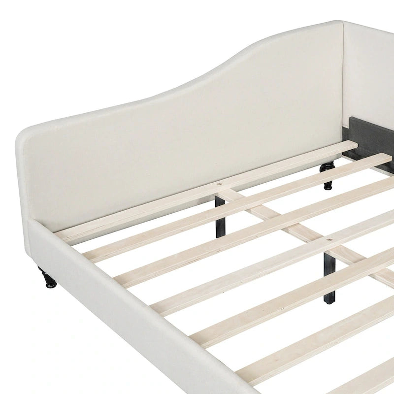 L-Shaped Semi-Enclosed Linen Daybed with Solid Wood Legs - Twin/Full, 440 lbs Capacity, 30-Min Assembly
