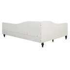L-Shaped Semi-Enclosed Linen Daybed with Solid Wood Legs - Twin/Full, 440 lbs Capacity, 30-Min Assembly