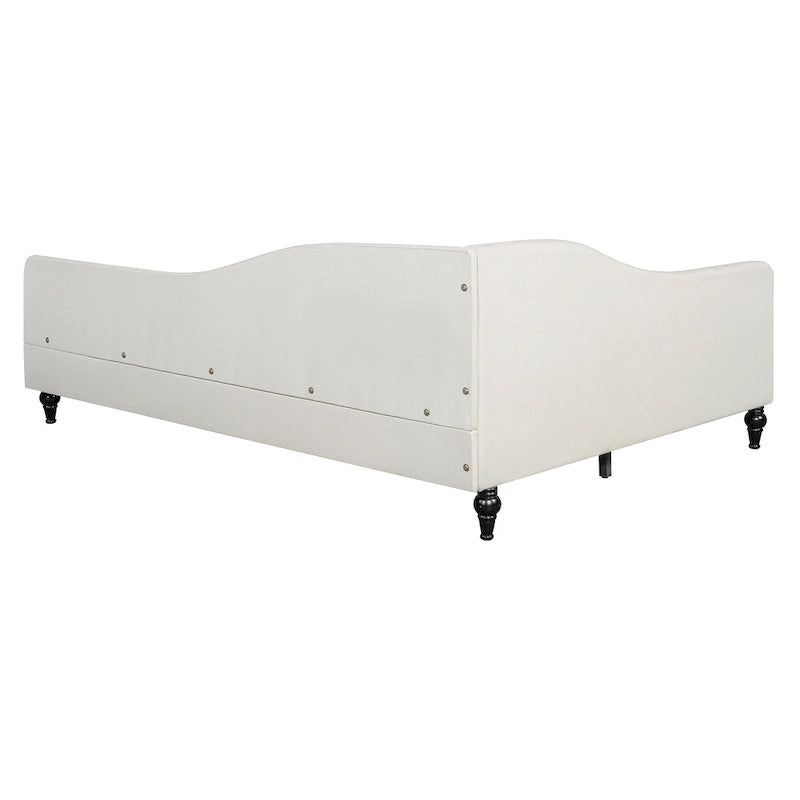 L-Shaped Semi-Enclosed Linen Daybed with Solid Wood Legs - Twin/Full, 440 lbs Capacity, 30-Min Assembly