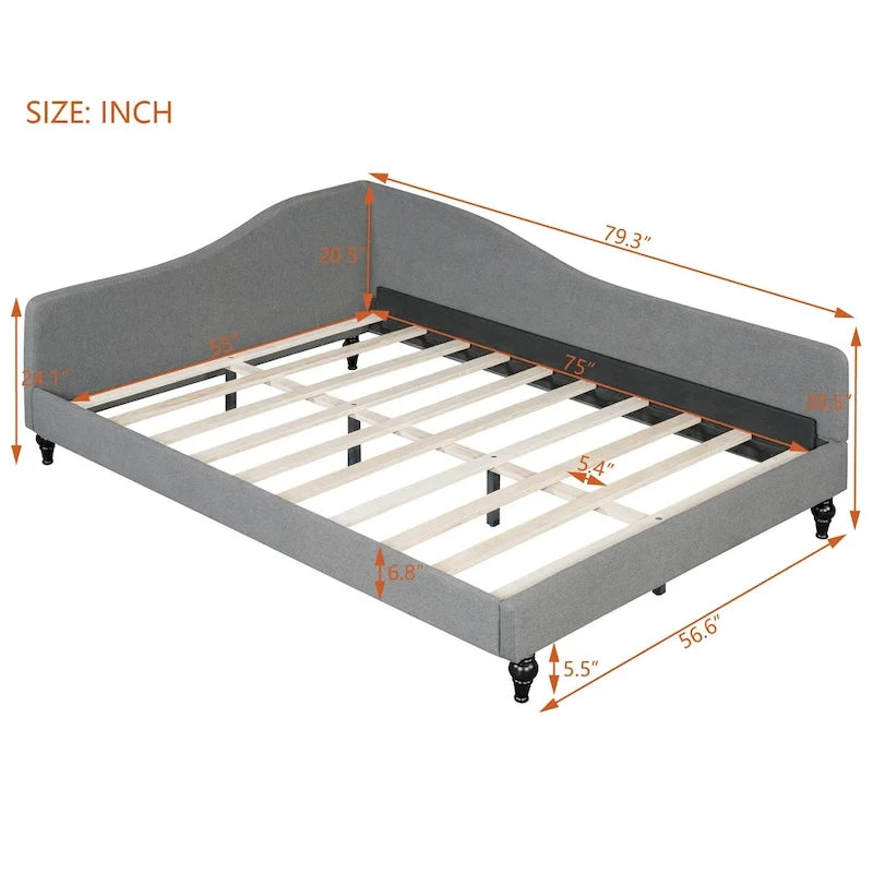 L-Shaped Semi-Enclosed Linen Daybed with Solid Wood Legs - Twin/Full, 440 lbs Capacity, 30-Min Assembly