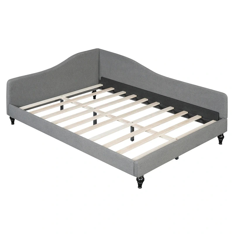 L-Shaped Semi-Enclosed Linen Daybed with Solid Wood Legs - Twin/Full, 440 lbs Capacity, 30-Min Assembly