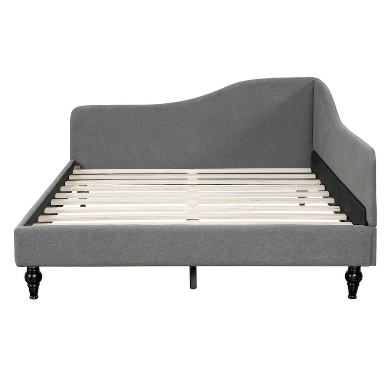 L-Shaped Semi-Enclosed Linen Daybed with Solid Wood Legs - Twin/Full, 440 lbs Capacity, 30-Min Assembly
