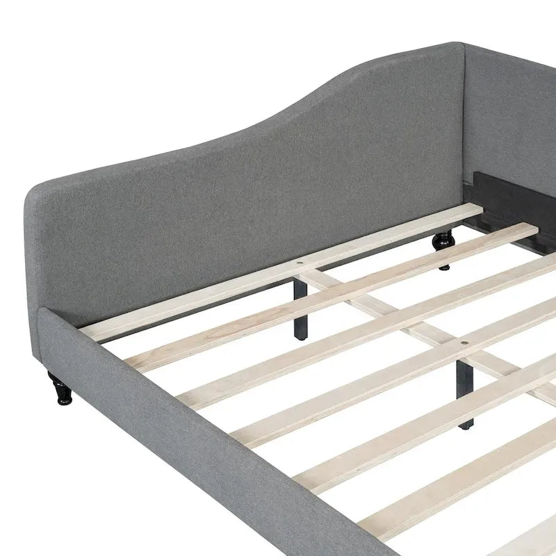 L-Shaped Semi-Enclosed Linen Daybed with Solid Wood Legs - Twin/Full, 440 lbs Capacity, 30-Min Assembly