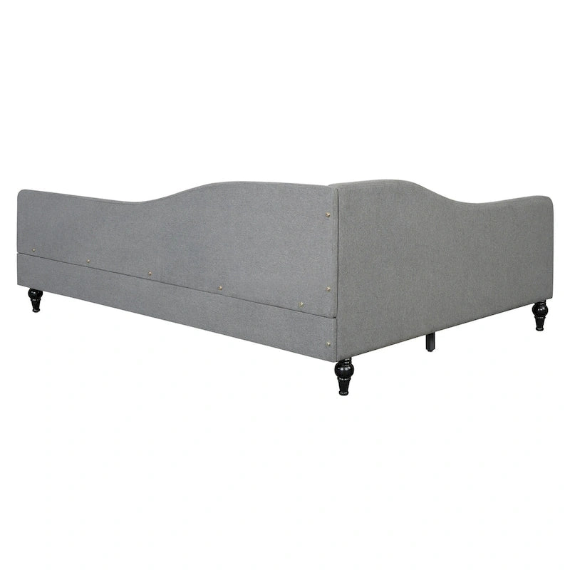 L-Shaped Semi-Enclosed Linen Daybed with Solid Wood Legs - Twin/Full, 440 lbs Capacity, 30-Min Assembly