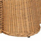 Natural Rattan Ottoman Bench with Cushion, 46"W x 23"D x 18"H, Handwoven Wicker Scallop Design, Boho Coastal Footrest