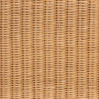 Natural Rattan Ottoman Bench with Cushion, 46"W x 23"D x 18"H, Handwoven Wicker Scallop Design, Boho Coastal Footrest