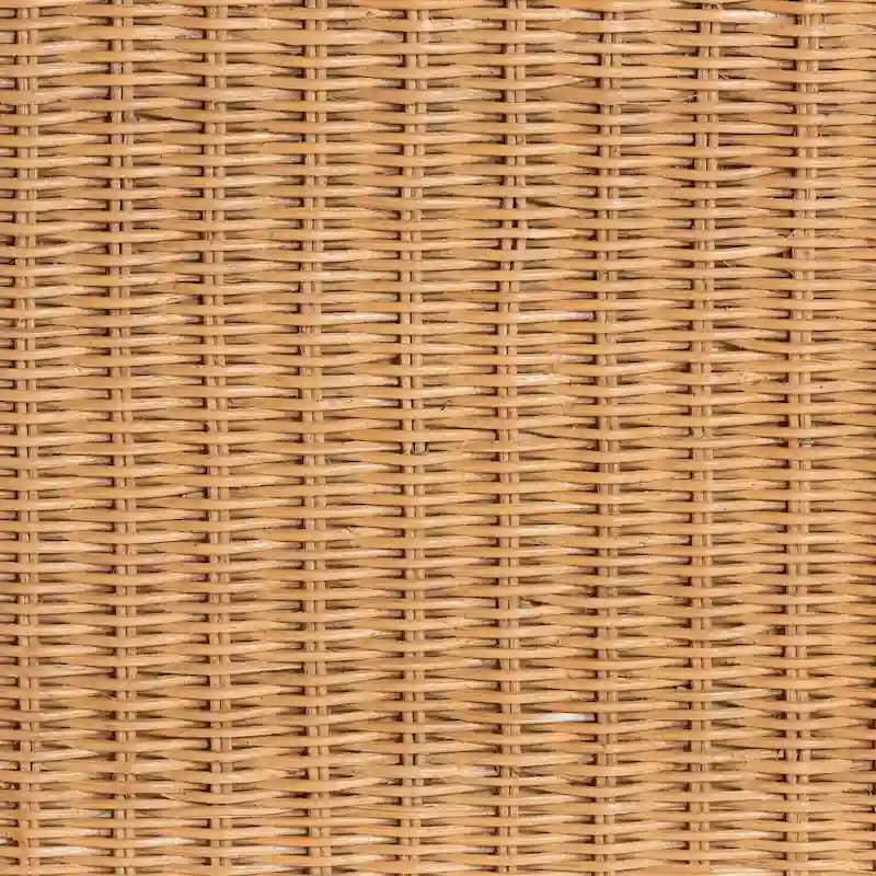 Natural Rattan Ottoman Bench with Cushion, 46"W x 23"D x 18"H, Handwoven Wicker Scallop Design, Boho Coastal Footrest