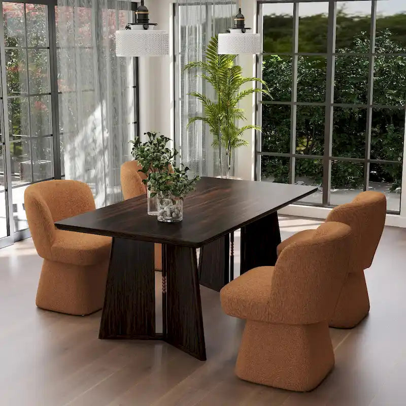 Boucle Upholstered Dining Chairs Set of 2, 360° Swivel Modern Accent Chairs with High-Density Foam