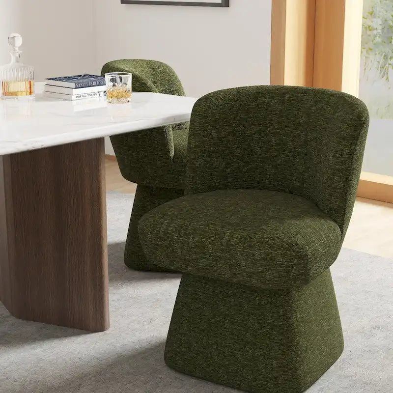 Boucle Upholstered Dining Chairs Set of 2, 360° Swivel Modern Accent Chairs with High-Density Foam