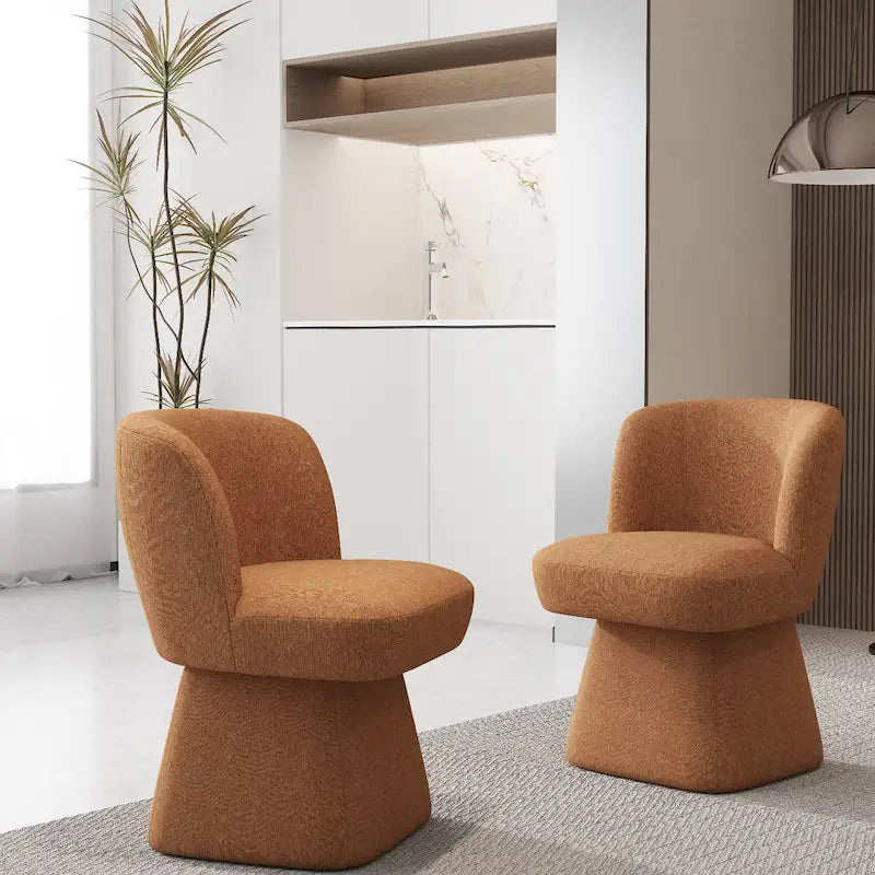 Boucle Upholstered Dining Chairs Set of 2, 360° Swivel Modern Accent Chairs with High-Density Foam