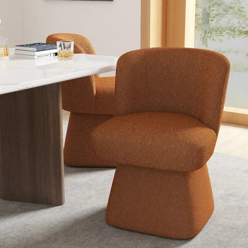Boucle Upholstered Dining Chairs Set of 2, 360° Swivel Modern Accent Chairs with High-Density Foam