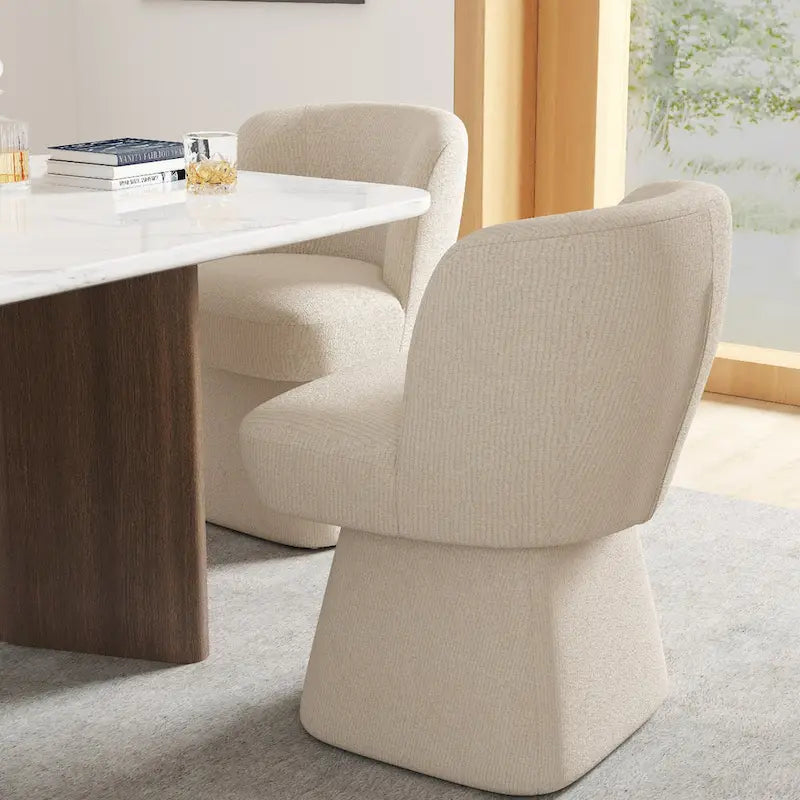 Boucle Upholstered Dining Chairs Set of 2, 360° Swivel Modern Accent Chairs with High-Density Foam