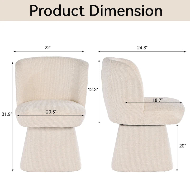 Boucle Upholstered Dining Chairs Set of 2, 360° Swivel Modern Accent Chairs with High-Density Foam