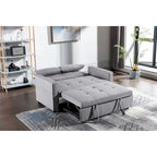 3-in-1 Convertible Sleeper Loveseat - 55" Linen Fabric Pull-Out Sofa Bed, 4 Storage Pockets, Adjustable Backrest, Light Grey - Modern Space-Saving