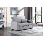 3-in-1 Convertible Sleeper Loveseat - 55" Linen Fabric Pull-Out Sofa Bed, 4 Storage Pockets, Adjustable Backrest, Light Grey - Modern Space-Saving