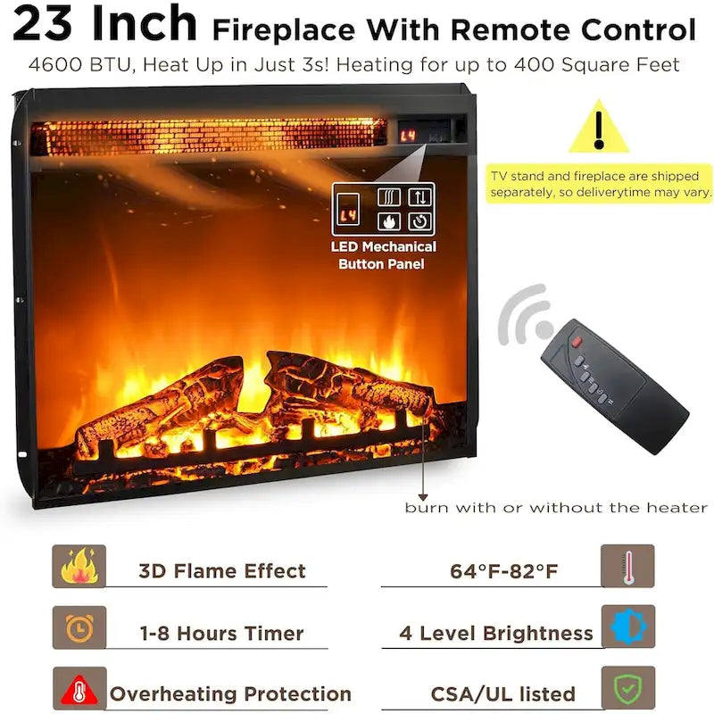 66" Farmhouse TV Stand with Electric Fireplace, Sliding Barn Doors, 75" TV, 4600 BTU, Remote Control, Rustic Style