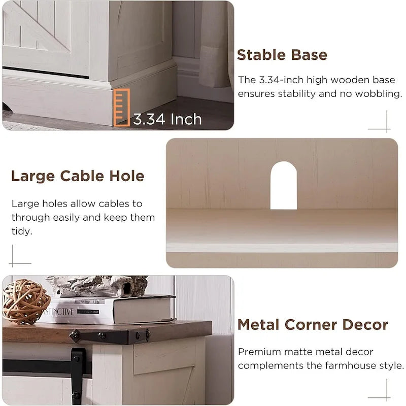 66" Farmhouse TV Stand with Electric Fireplace, Sliding Barn Doors, 75" TV, 4600 BTU, Remote Control, Rustic Style