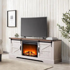 66" Farmhouse TV Stand with Electric Fireplace, Sliding Barn Doors, 75" TV, 4600 BTU, Remote Control, Rustic Style