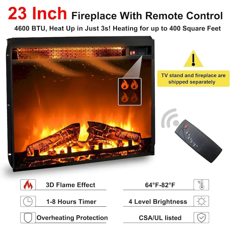 66" Farmhouse TV Stand with Electric Fireplace, Sliding Barn Doors, 75" TV, 4600 BTU, Remote Control, Rustic Style