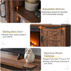 66" Farmhouse TV Stand with Electric Fireplace, Sliding Barn Doors, 75" TV, 4600 BTU, Remote Control, Rustic Style