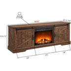 66" Farmhouse TV Stand with Electric Fireplace, Sliding Barn Doors, 75" TV, 4600 BTU, Remote Control, Rustic Style