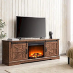 66" Farmhouse TV Stand with Electric Fireplace, Sliding Barn Doors, 75" TV, 4600 BTU, Remote Control, Rustic Style