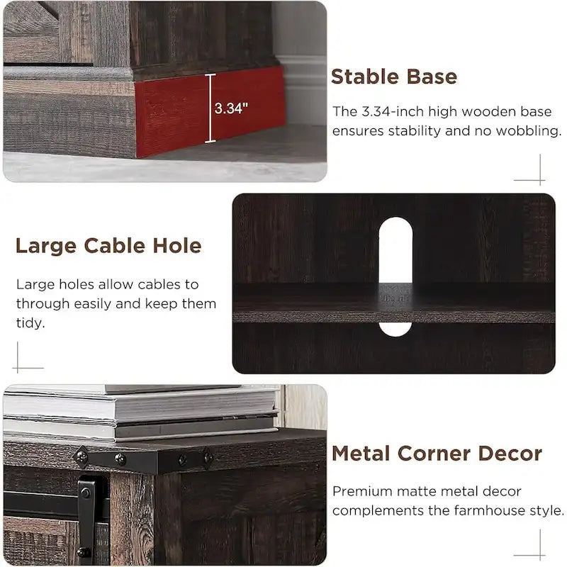 66" Farmhouse TV Stand with Electric Fireplace, Sliding Barn Doors, 75" TV, 4600 BTU, Remote Control, Rustic Style