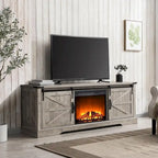 66" Farmhouse TV Stand with Electric Fireplace, Sliding Barn Doors, 75" TV, 4600 BTU, Remote Control, Rustic Style