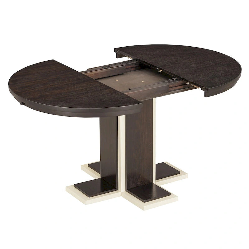 Expandable Oval Dining Table 42"-58" with 16" Leaf, Solid Wood Pedestal Table for 6, Vintage Rustic