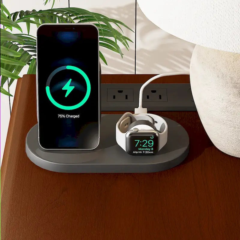 Mid-Century Modern Nightstand with 2 Drawers, Solid Wood Slim Side Table, 23.6"L x 11.8"W x 24"H, Walnut Finish