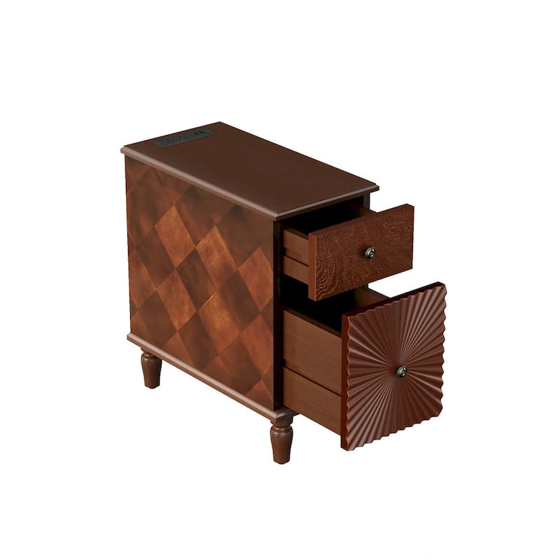Mid-Century Modern Nightstand with 2 Drawers, Solid Wood Slim Side Table, 23.6"L x 11.8"W x 24"H, Walnut Finish