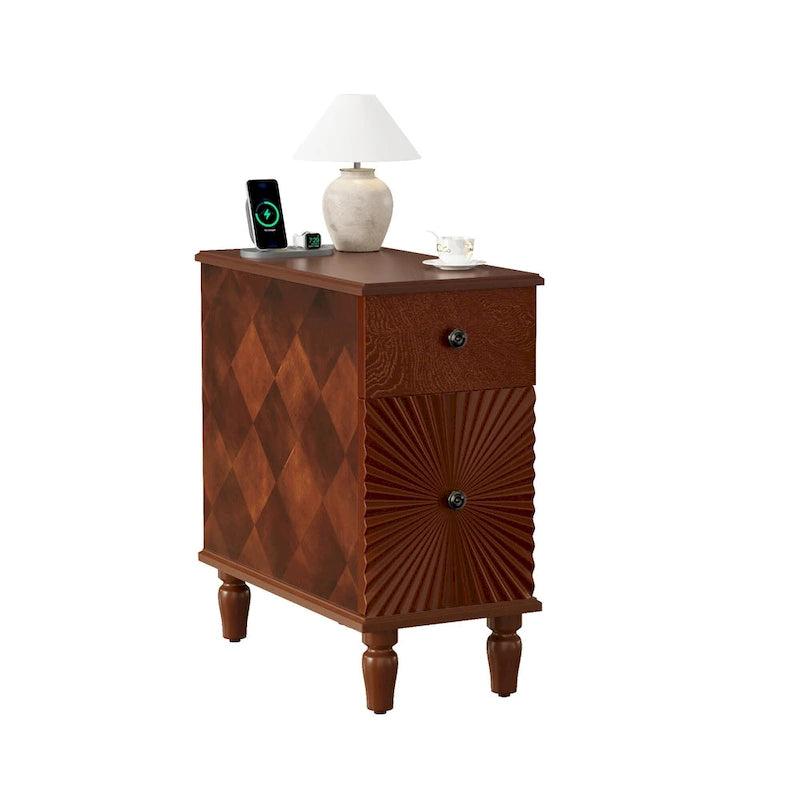 Mid-Century Modern Nightstand with 2 Drawers, Solid Wood Slim Side Table, 23.6"L x 11.8"W x 24"H, Walnut Finish