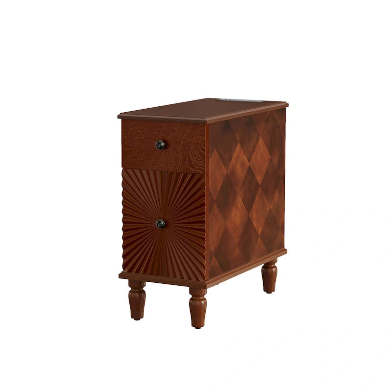 Mid-Century Modern Nightstand with 2 Drawers, Solid Wood Slim Side Table, 23.6"L x 11.8"W x 24"H, Walnut Finish