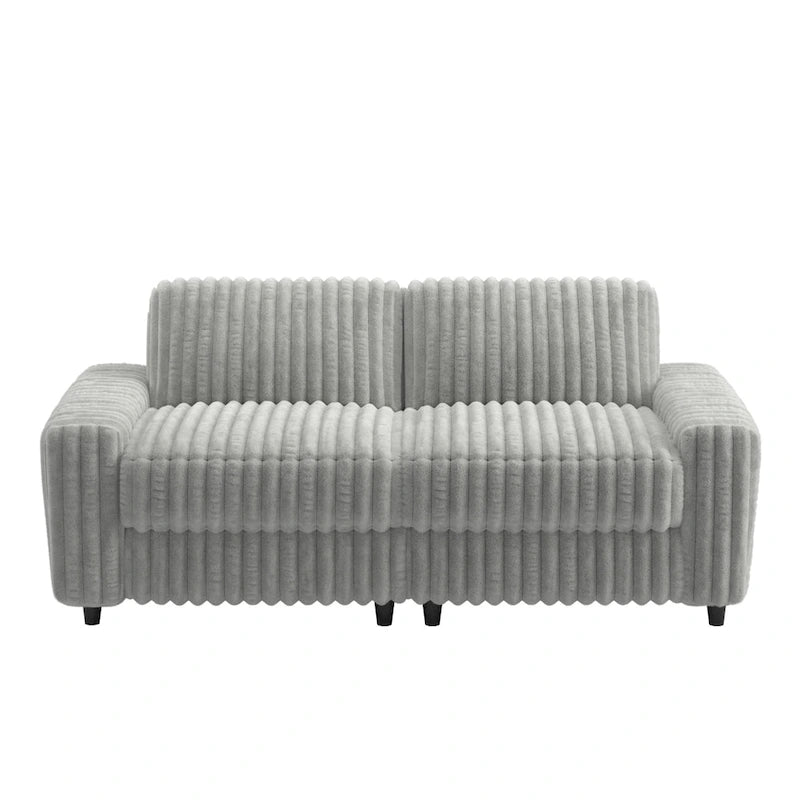 79" Furry Channel Fabric Loveseat - Feather & Foam Filled Cushions, Contemporary Track Arms, 9.25" Thick Seat - Modern Textured Upholstery Sofa