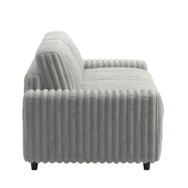 79" Furry Channel Fabric Loveseat - Feather & Foam Filled Cushions, Contemporary Track Arms, 9.25" Thick Seat - Modern Textured Upholstery Sofa
