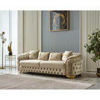 Luxury 3-Piece Living Room Set - 1 Sofa & 2 Chairs, Gold Accents, Decorative Backrest, Metal Legs, Spacious Seating, Modern Elegant